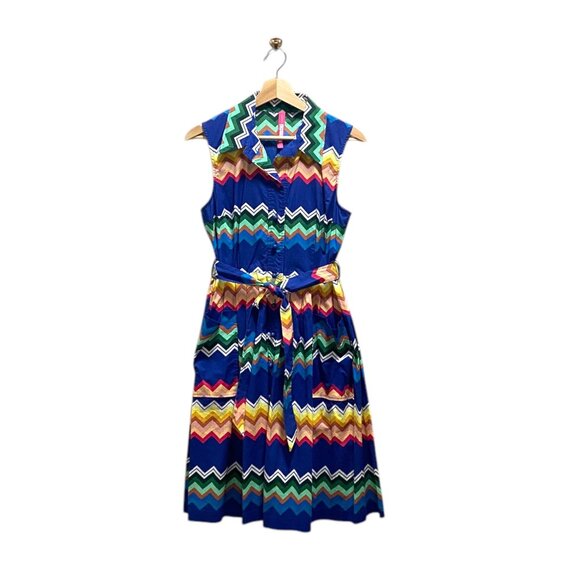 Plenty By Tracy Reese Amy Chevron Print Dress Blue Size 6 Coastal Pride #Boho - Picture 2 of 15